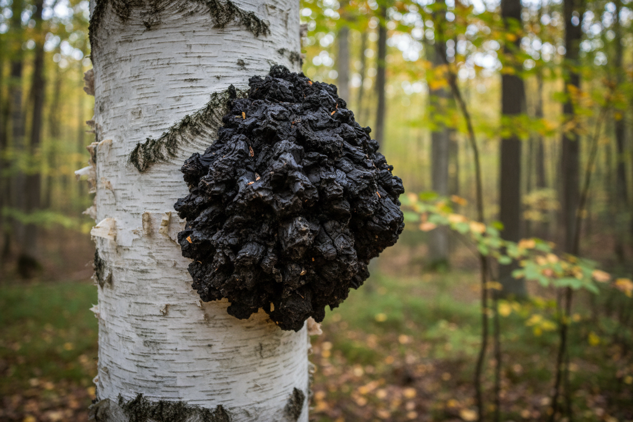 Chaga growing on a tree