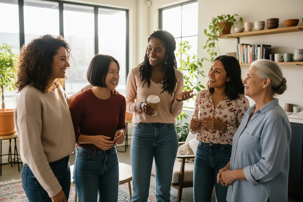 Group of women drinking coffee and chatting