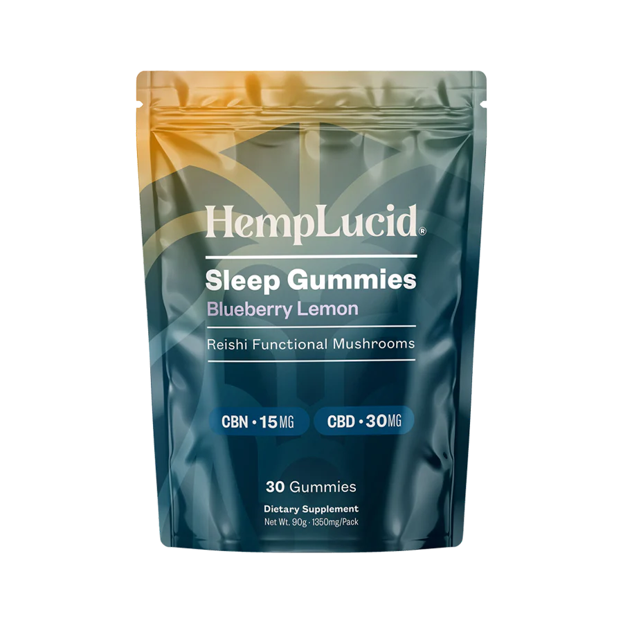 HempLucid Sleep Gummies container and packaging on a white background