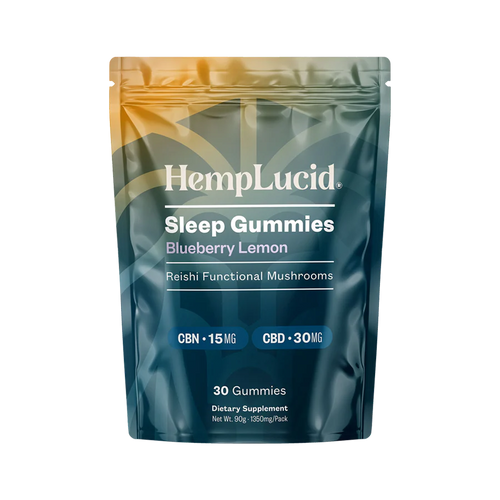 HempLucid Sleep Gummies container and packaging on a white background