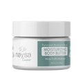 A white plastic jar of Naysa Luxe Moisturizing Body Butter with a white lid, featuring a label with a white and sage green design, on a solid white background.