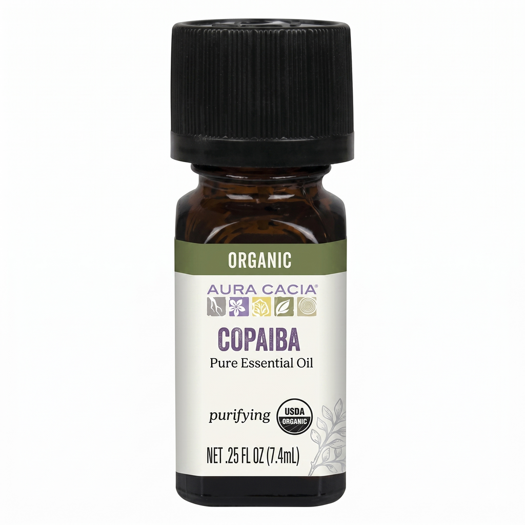 Aura Cacia Copaiba Organic essential oil on white background