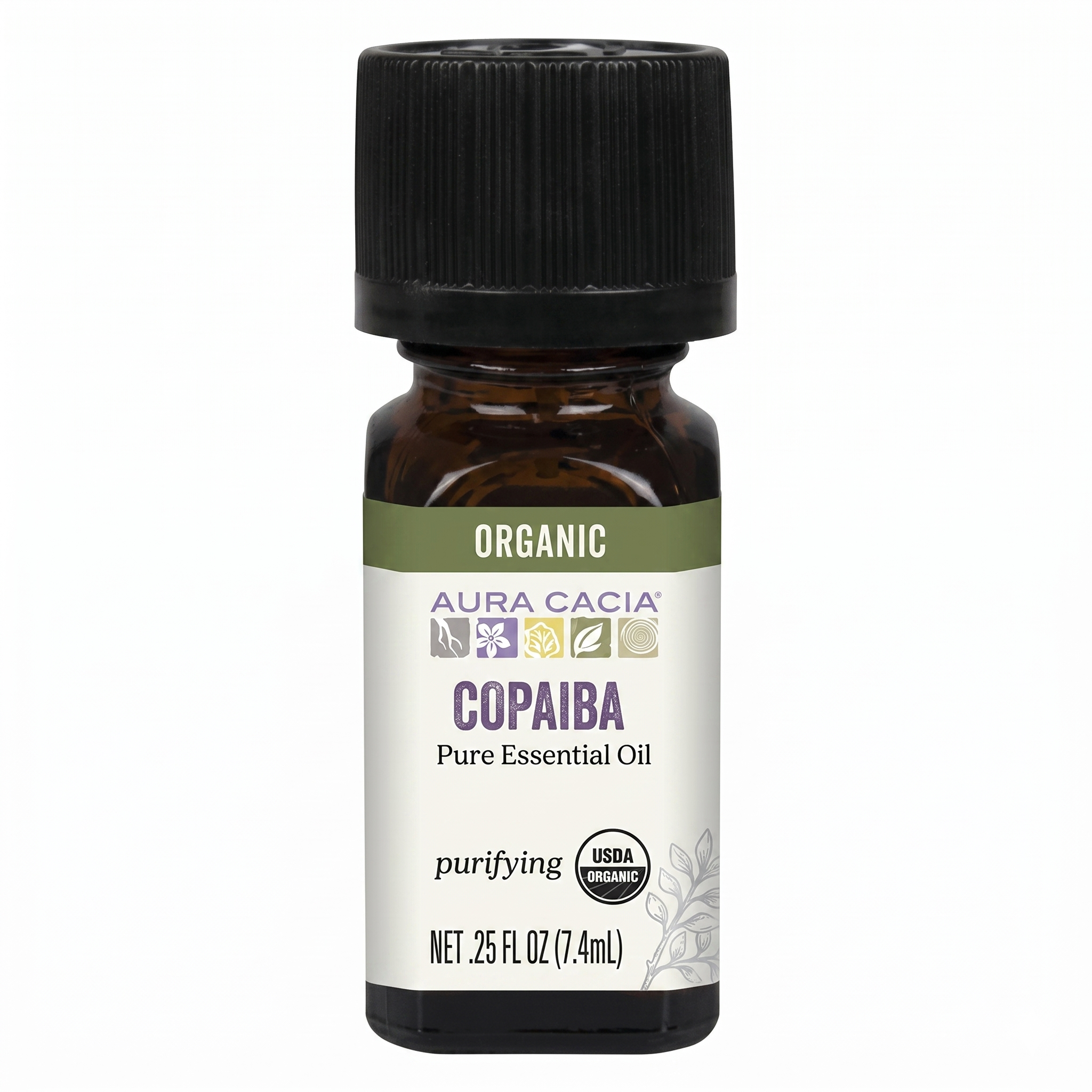 Aura Cacia Copaiba Organic essential oil on white background