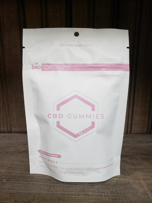Biogescentum CBD Gummies packaging on a wooden surface