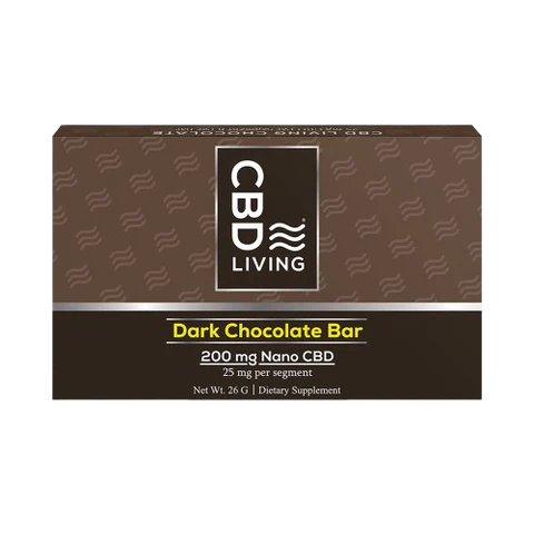 CBD Living Dark Chocolate Bar packaging on a white background