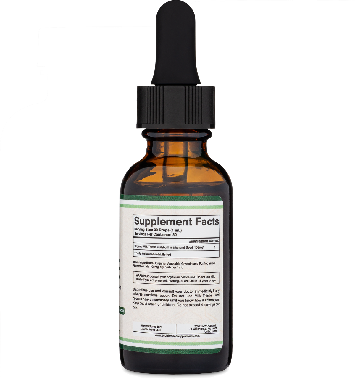 Bottle of supplement with dropper on a white background