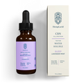 The image shows a bottle labeled 'HempLucid CBN Water Soluble' with a dropper, next to its packaging box with the same product name and additional information.