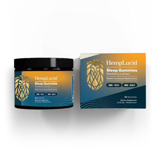 HempLucid Sleep Gummies container and packaging on a white background