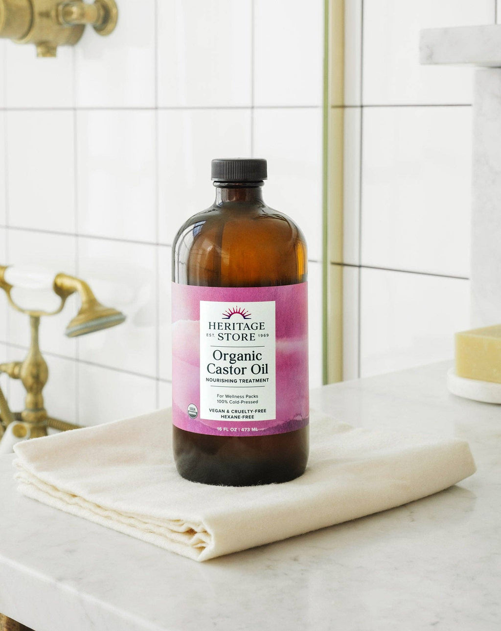 Heritage Store Organic Castor Oil - Cold-Pressed Hexane-Free for Wellness Packs