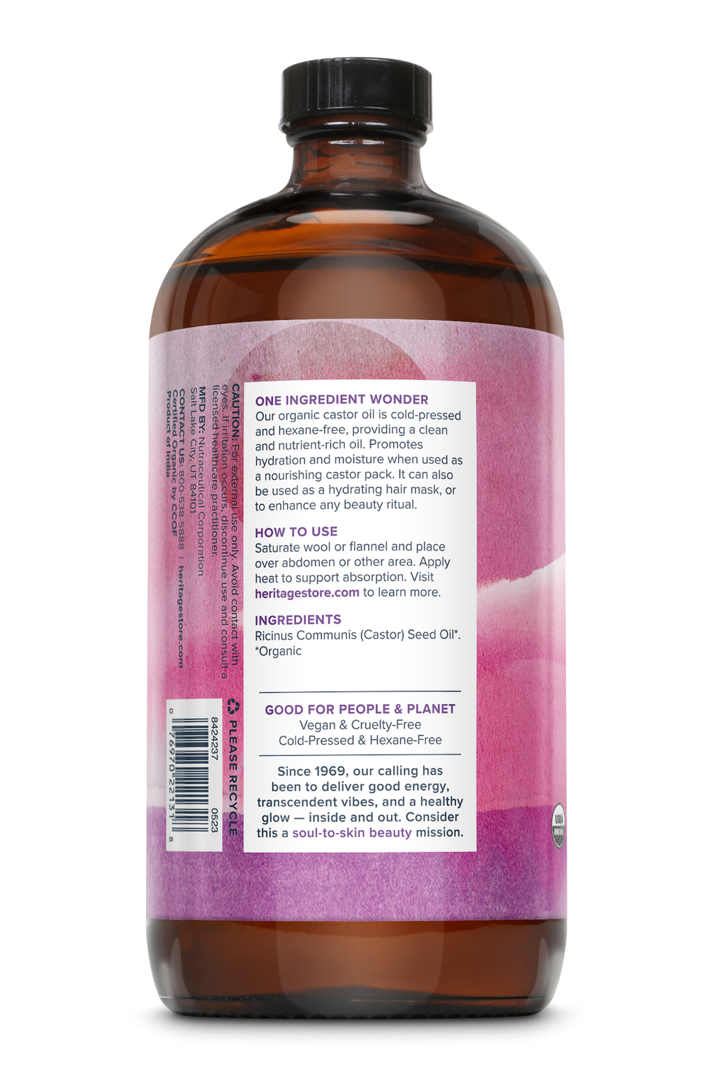 Heritage Store Organic Castor Oil - Cold-Pressed Hexane-Free for Wellness Packs