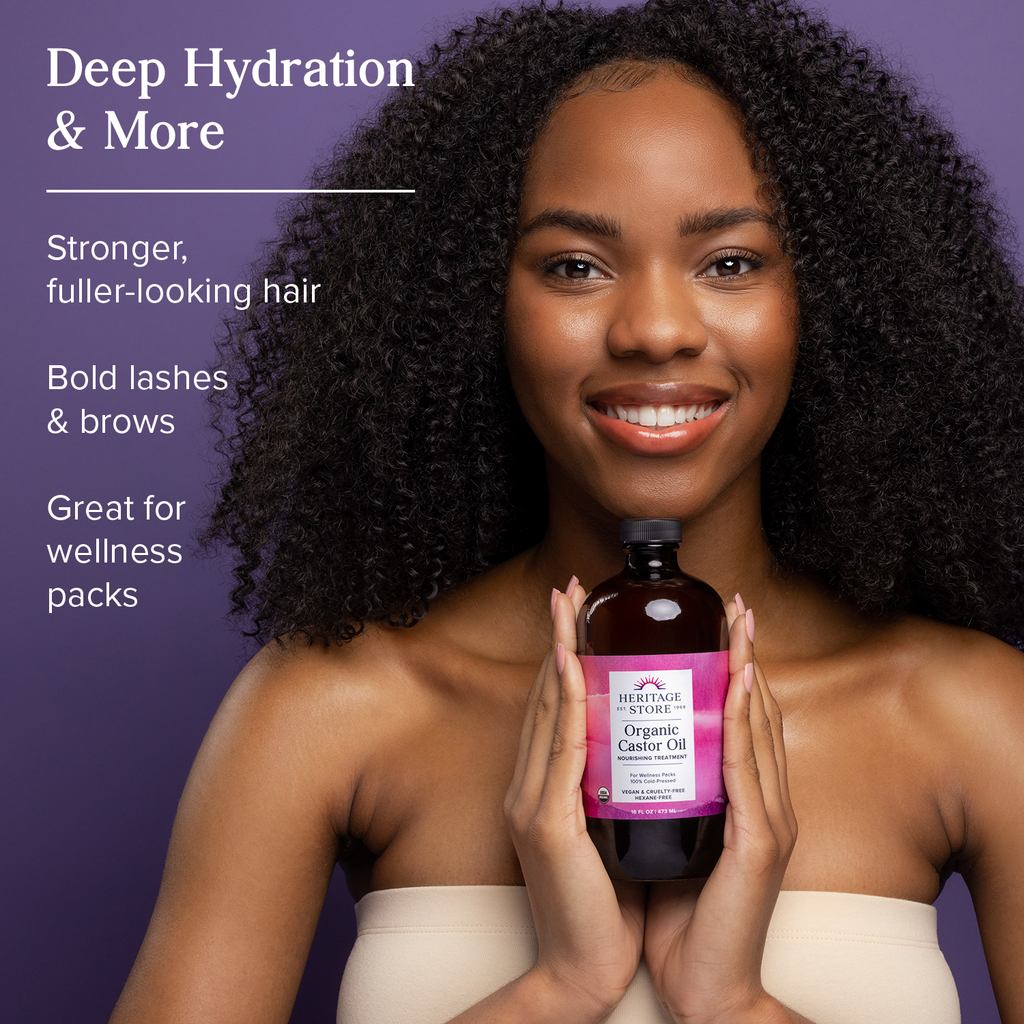Heritage Store Organic Castor Oil - Cold-Pressed Hexane-Free for Wellness Packs