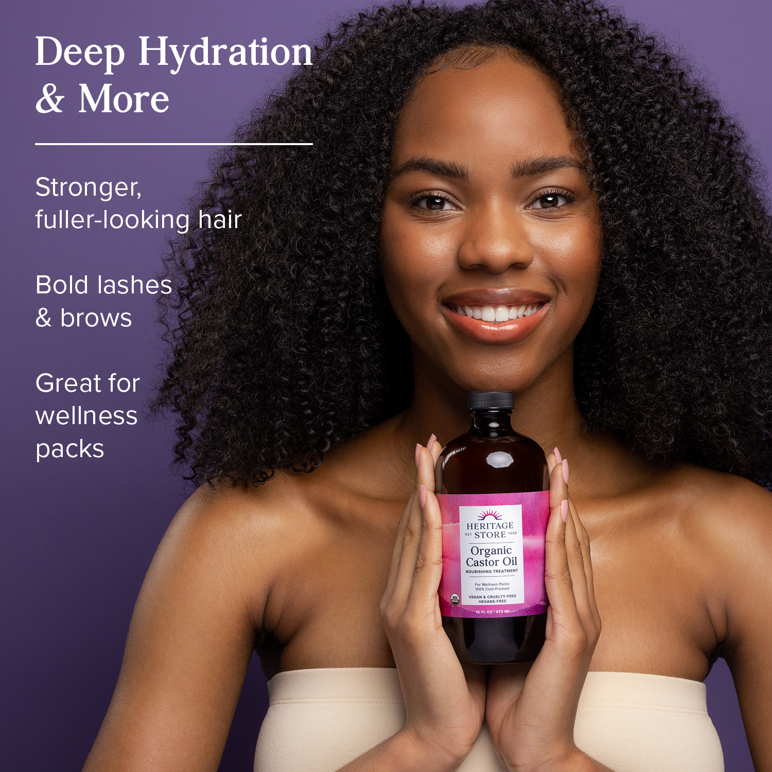 Heritage Store Organic Castor Oil - Cold-Pressed Hexane-Free for Wellness Packs