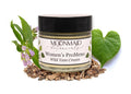 Jar of Moonmaid Botanicals Women's ProMeno Wild Yam Cream with a black lid on a white background.