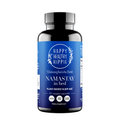 Blue supplement bottle labeled 'Happy Healthy Hippie' on a blue background