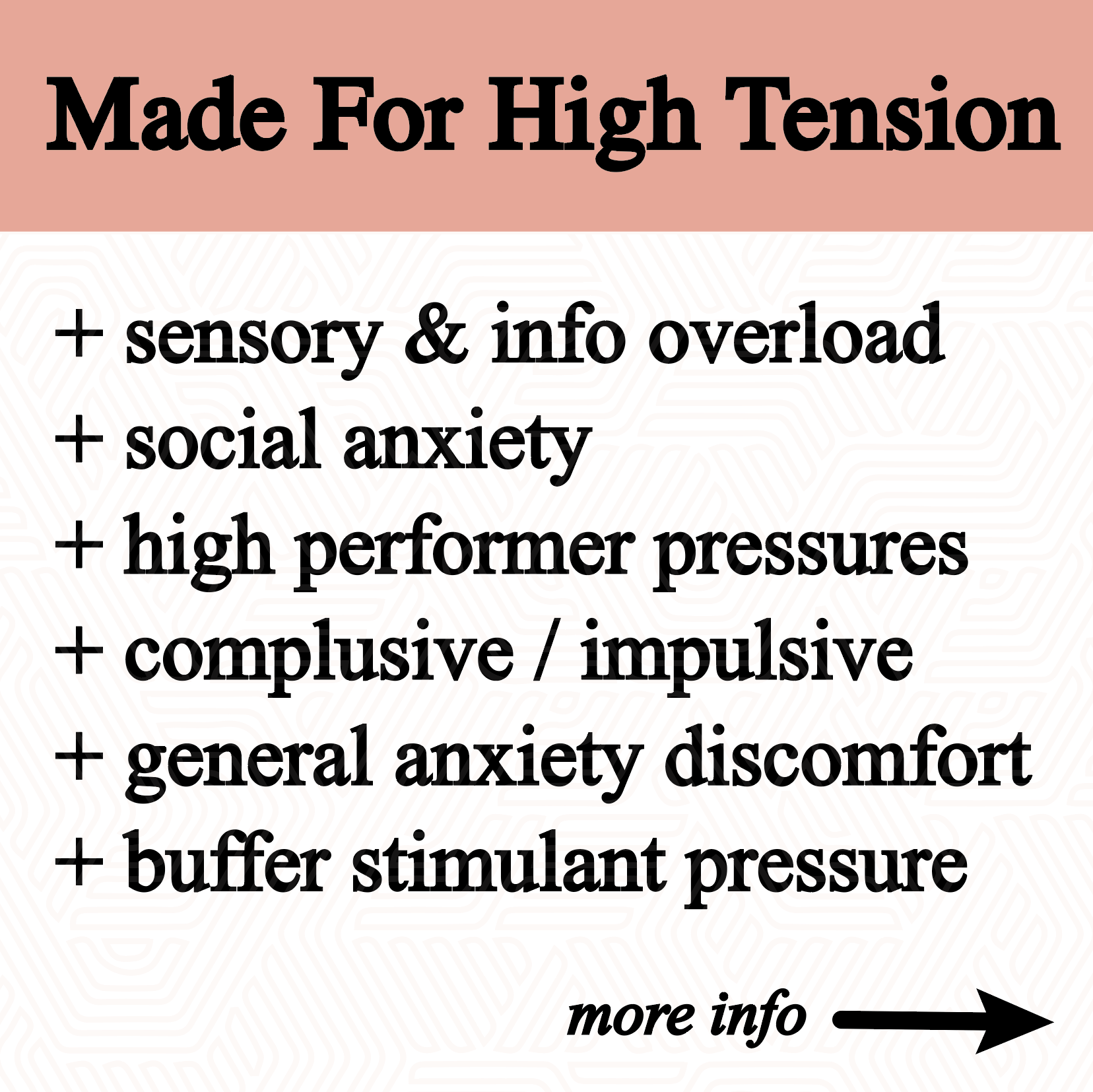 Text list titled 'Made For High Tension' on a white background with a pink banner at the top.