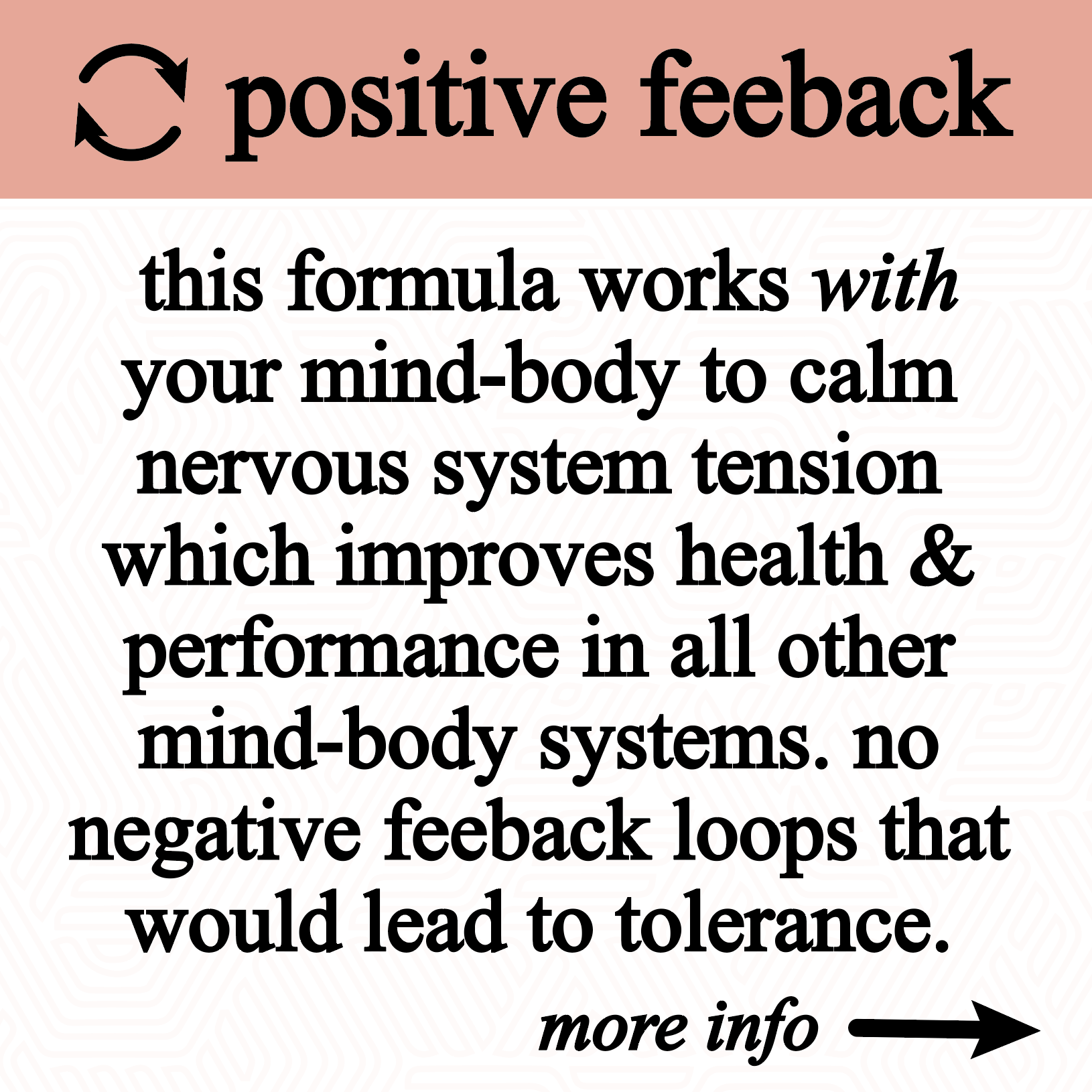Text about positive feedback formula for health and performance on a white background with a pink border.