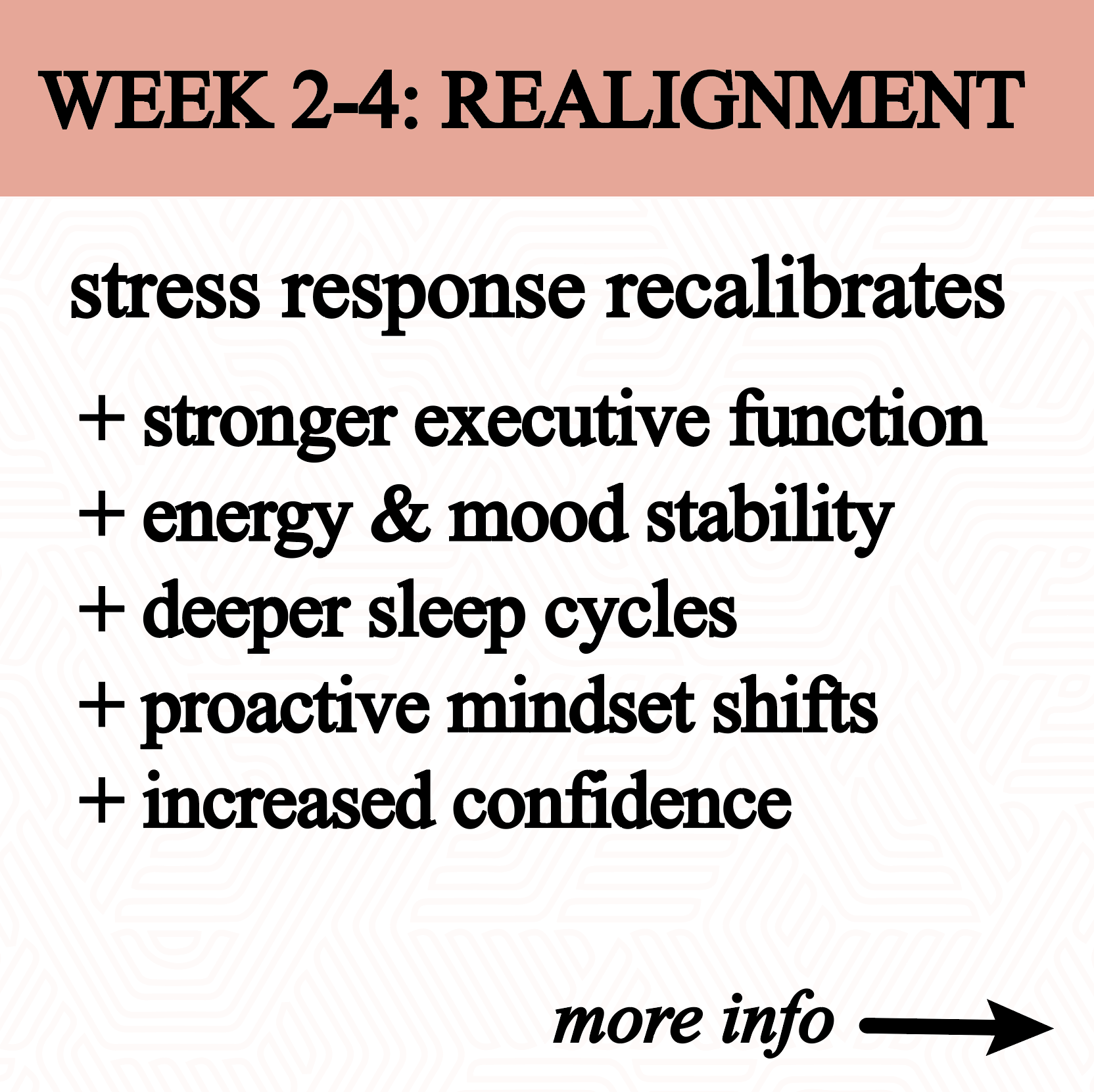 Text list detailing benefits of Week 2-4 realignment program on a white background with peach header.