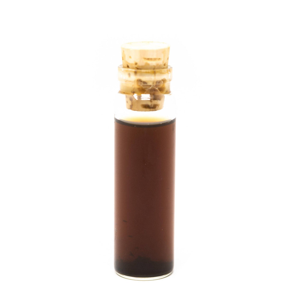 Tall cylindrical container with a cork stopper on a white background