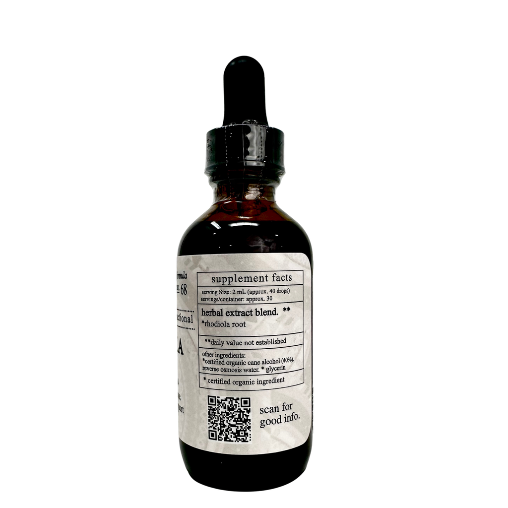 Bottle of herbal extract blend with dropper on a white background