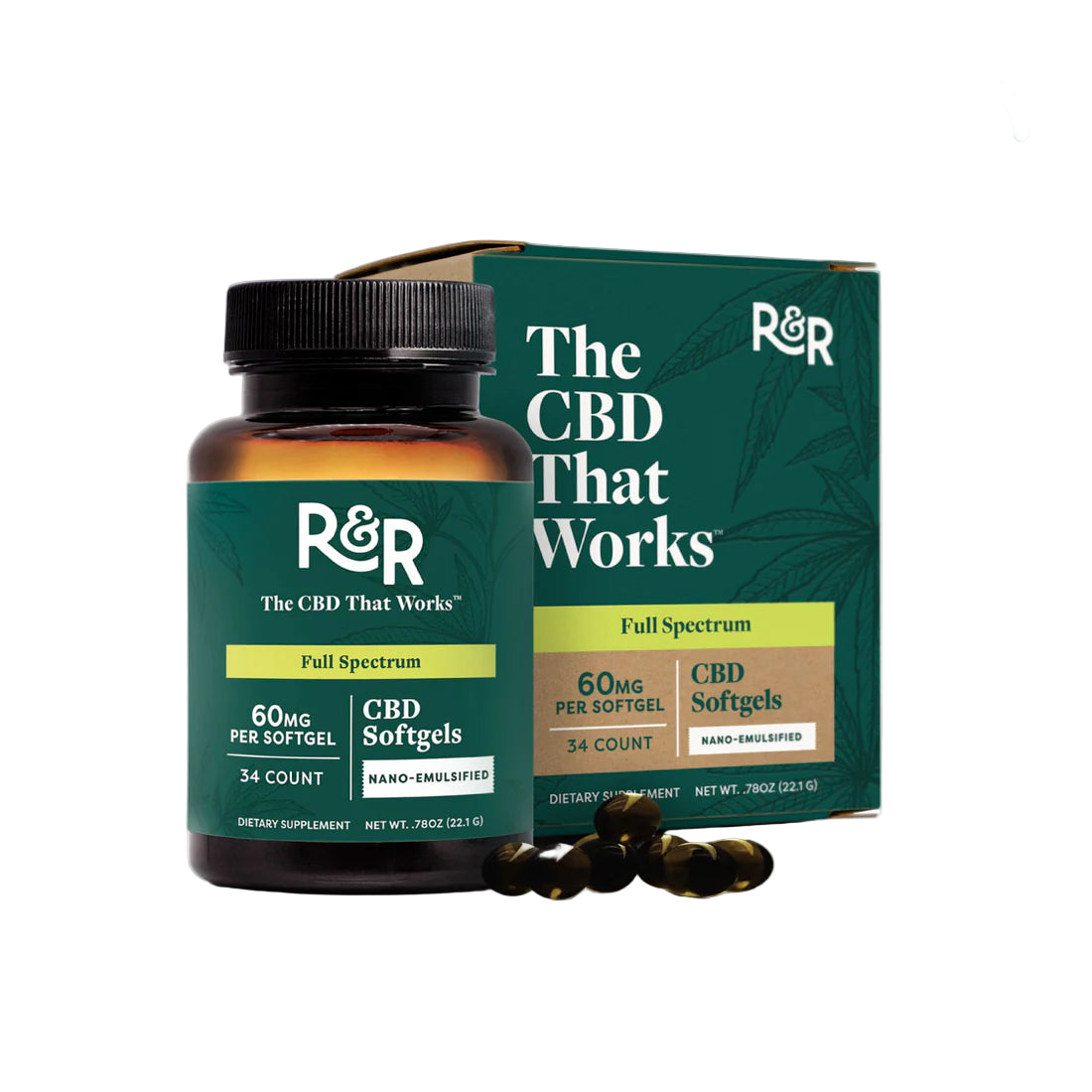 R&R Medicinals Full Spectrum CBD Softgels – 60mg | 34-Count