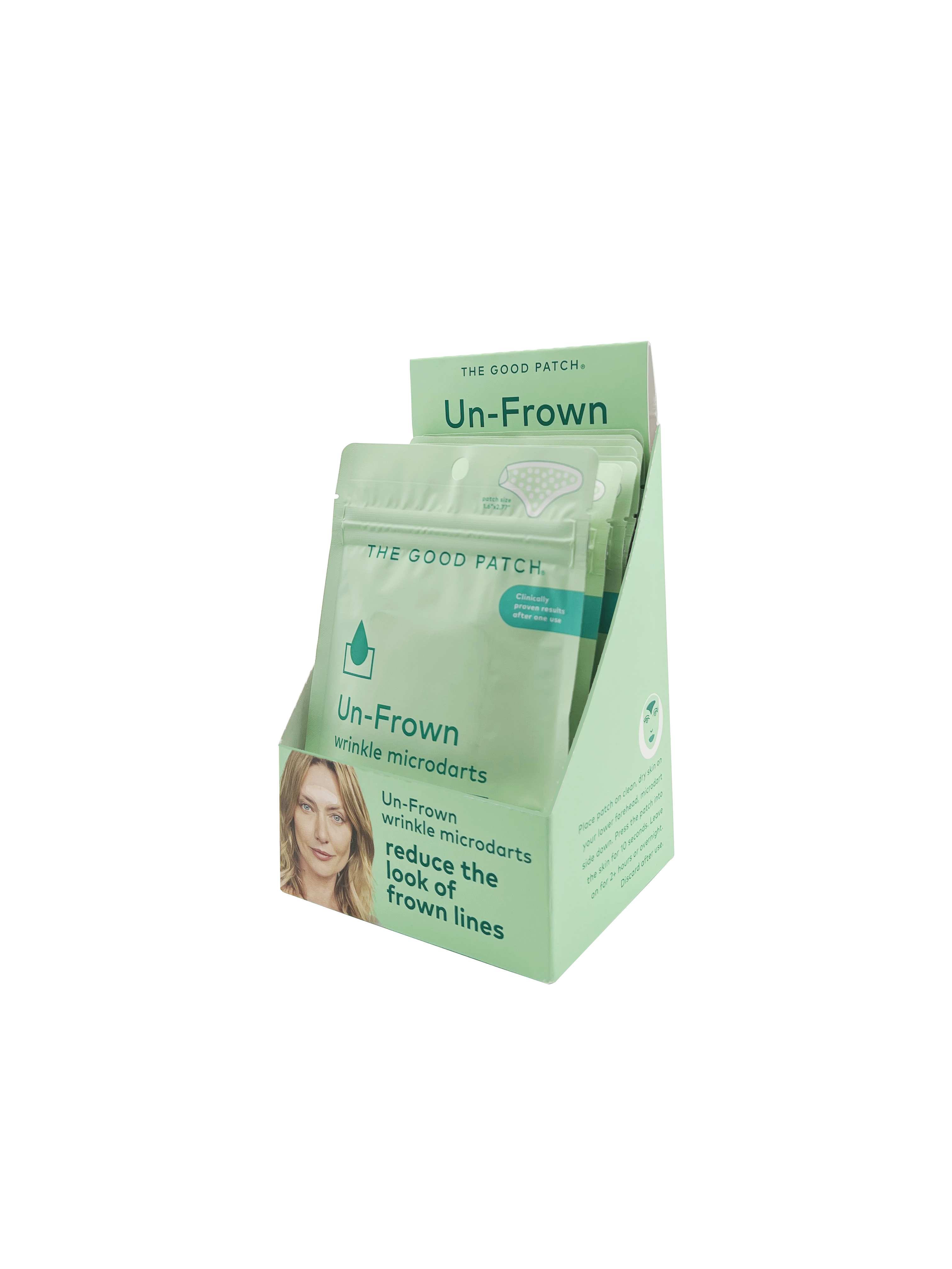 Packaging of Un-Frown microdots for frown lines on a white background