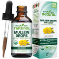 Why Not Natural Mullein Drops dietary supplement bottle and packaging with dropper.
