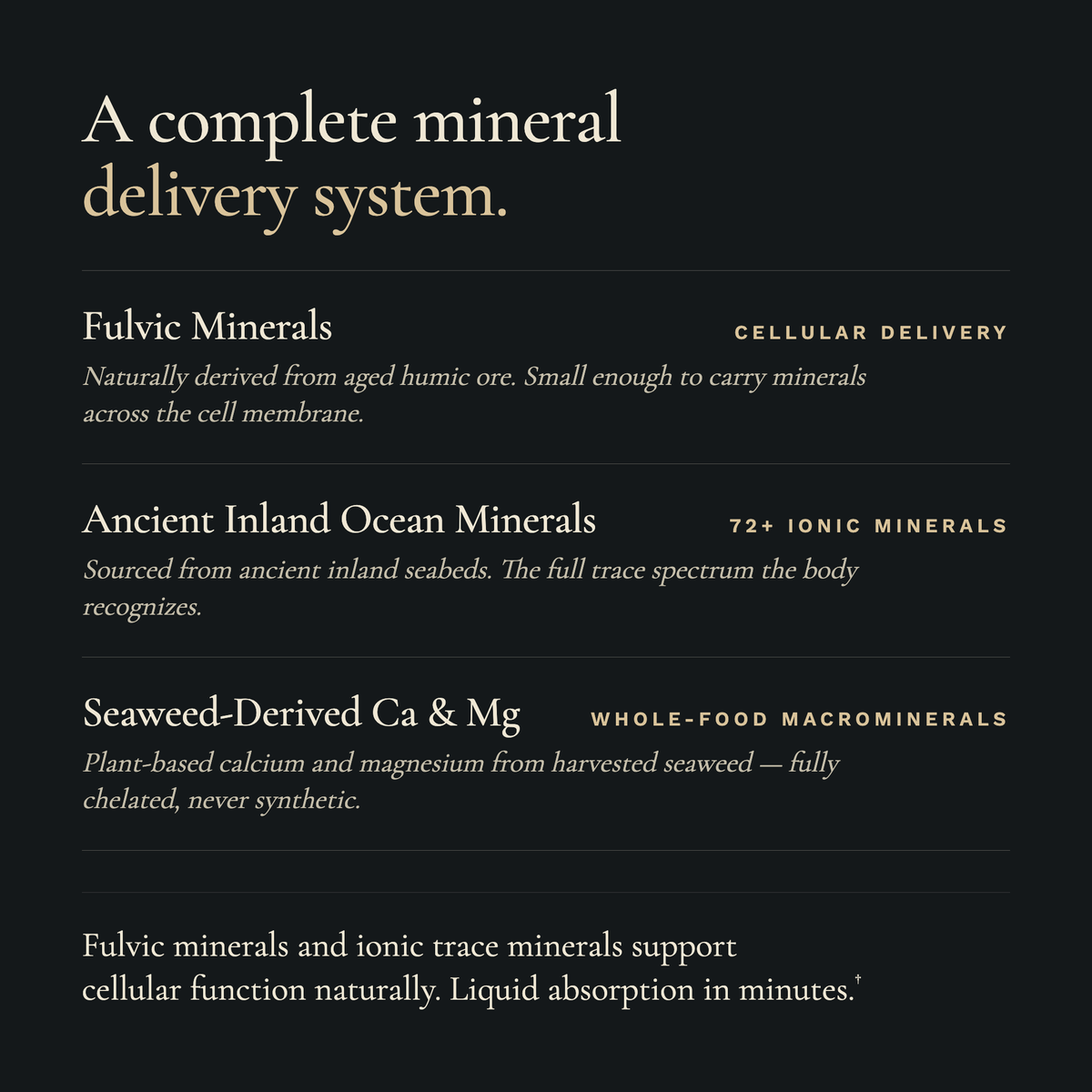 Text description of a complete mineral delivery system on a black background